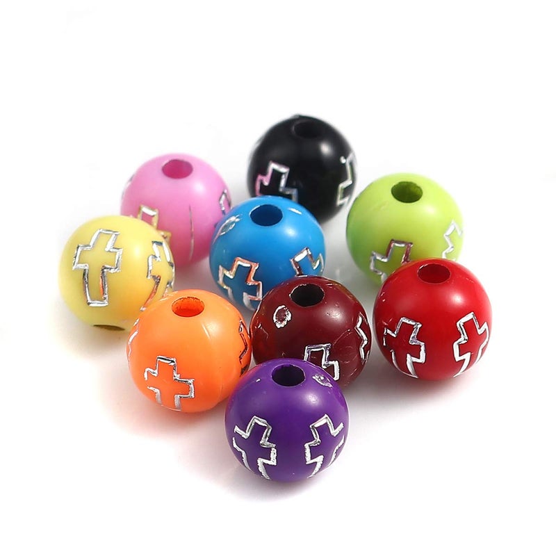 JGFinds Small Round Spacer Beads - 500 Pack, 8mm (1/3 Inch) with 2mm Hole, Acrylic, DIY Jewelry Making Supplies, (Colorful Cross) - Image 1